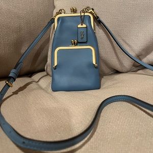 COACH 1941 DOUBLE FRAME KISSLOCK CROSSBODY 12 BAG BLUE LEATHER